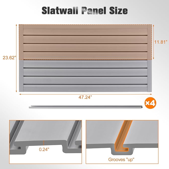 Slatwall Panel 4x2FT PVC Slat Wall Panels Garage Slat Wall Organizer Heavy Duty