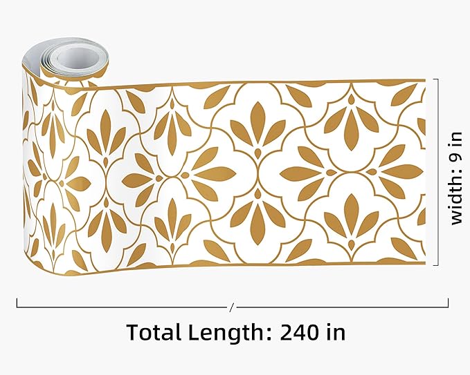FLFK Wallpaper Border Gold and White Patterns Peel and Stick Wall Border Self