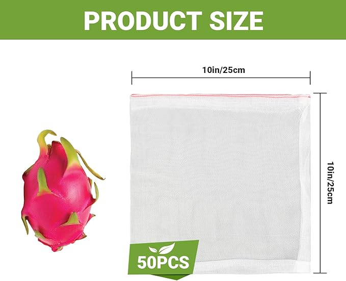 Fruit Cover Bags with Drawstring, 50pcs 10x10 Inch Garden Netting Fruit Protection Bags for Plant Flowers Vegetables Trees Away Bugs Birds Flies