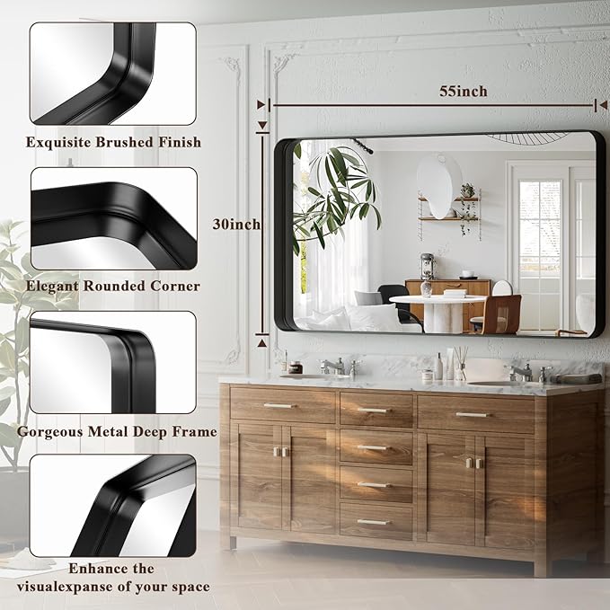 55"x 30" Black Bathroom Mirror