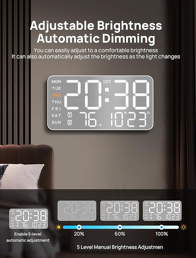 MASHI 8.4''Large Digital Wall Clock, Led Alarm Clock
