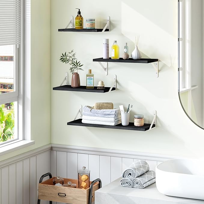 YGEOMER Floating Shelves for Wall, Different Sizes Black Wall Shelves for
