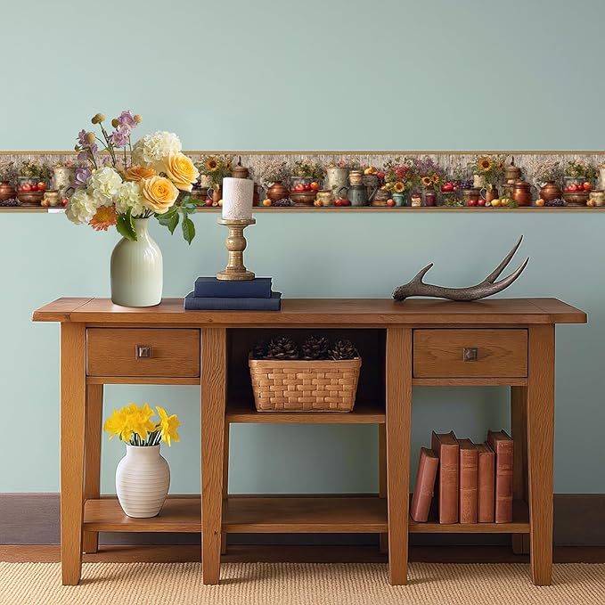 Harvest Jar Wall Border 196x4 Inch Peel and Stick Rustic Fall Pumpkin Sunflower