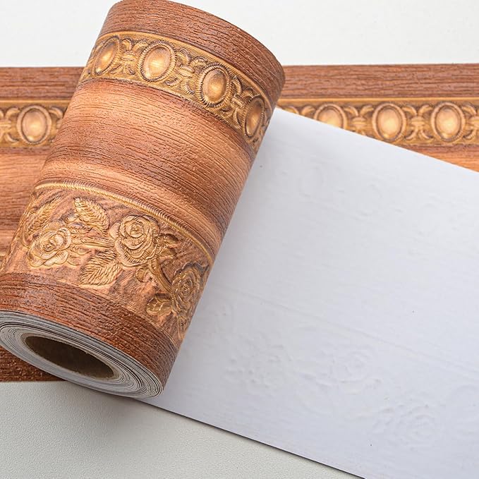 AbaBoorty Wood Wallpaper Border 196"X4.1" 3D Peel and Stick Wall Border
