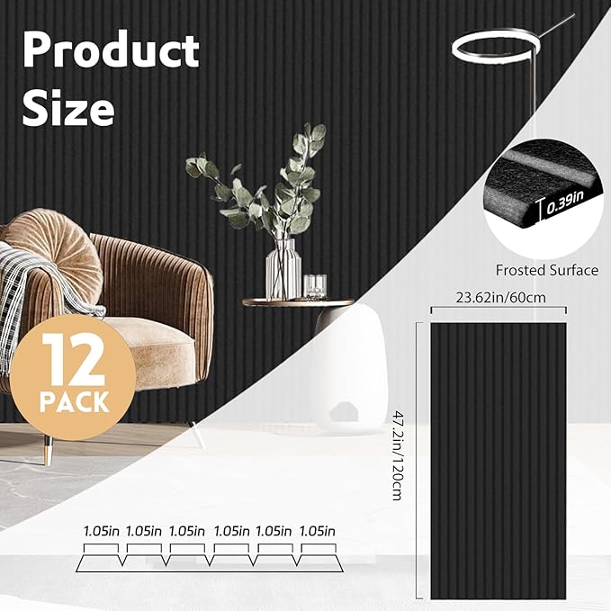 RITOLLO 12 Pack Acoustic Wall Panels, 47.2X23.6X0.4 inch Decorative