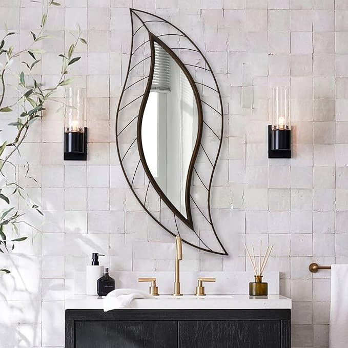 ironsmithn Decorative Wall Mirror, Leaf Design Metal Frame