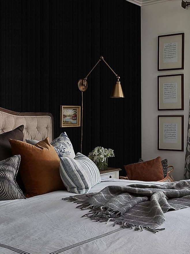 Orainege Black Wallpaper Peel and Stick Wallpaper 15.7"x196.8" Textured Contact
