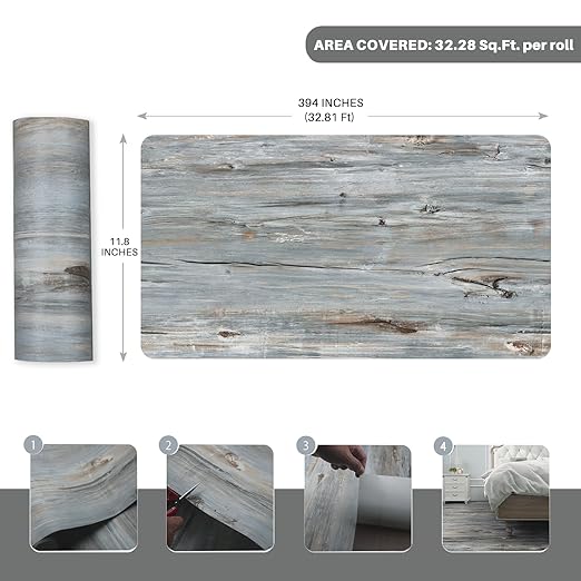 Wood Grain Peel and Stick Floor Tiles – 11.8” Width, Full Roll Length of 394" –