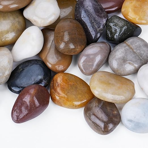 Pulovin 2.5 Pound Decorative Stones, 1-1 1/2", River Rocks for Plants Indoor Drainage, Small Polished Natural Pebbles for Crafts, Vases, Garden and DIY Decor
