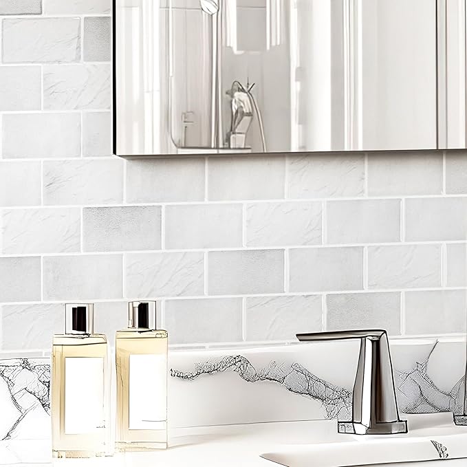 Art3d Peel and Stick Wall Tiles in White Marble– 10-Pack of 12 x12 Thickened