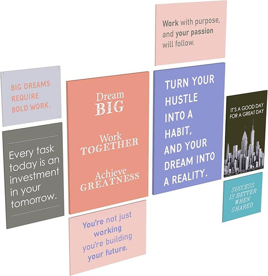 Office Motivational Canvas Wall Art Set of 8