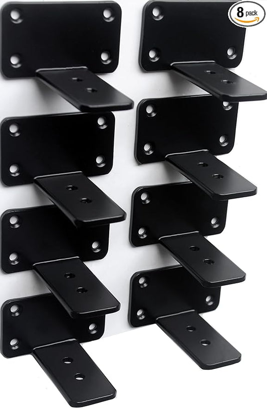 8 Pack - 3 inch Black Hidden L Shelf Bracket Iron Floating Shelf Brackets