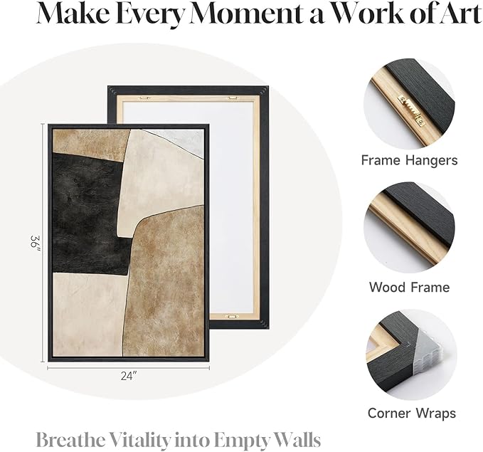 Framed Beige Black Abstract Wall Art
