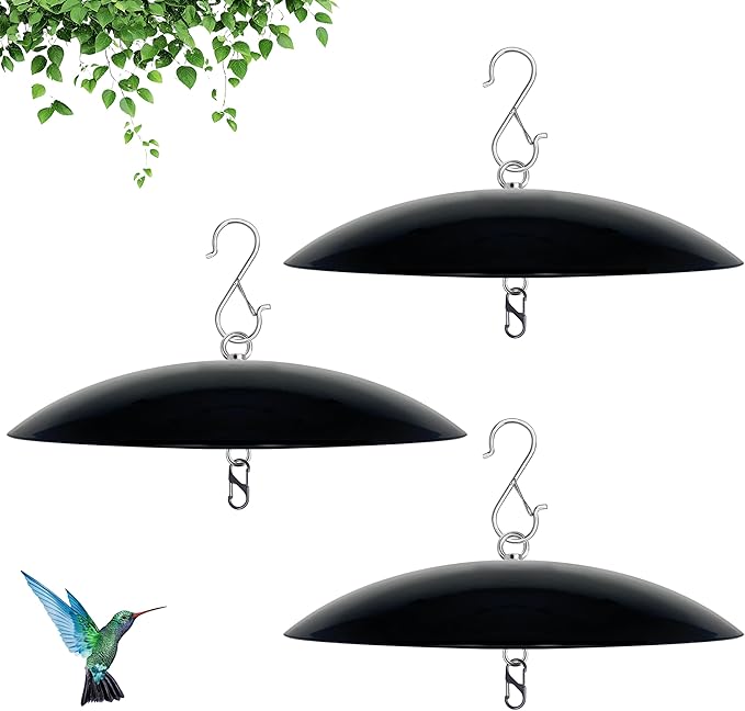 13" Bird Feeder Rain Guard, Hummingbird Feeder's Shade Dome Cover, Hanging Baffle for Bird Feeders Pole,Smart Birds Feeder Umbrella (Black), 3 Pack