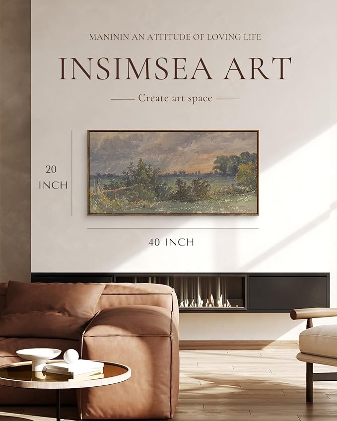 InSimSea Extra Large Framed Vintage Wall Art, Living Room Country Farmhouse Decor, Watercolor Cloud under Sky Landscape Canvas Prints, Scenery Long Picture for Bedroom Above of Bed,20x40inch