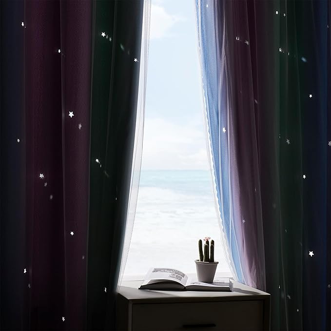 XiDi Blue & Rainbow Curtains for Kids & Girl Rooms