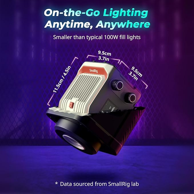 SmallRig RC 100C RGBWW LED Video Light, with App Control, 100W Mini COB Continuous Output Lighting, Handheld Spotlight 2700-10000K/CRI 96+/TLCI 98+/12 Effects, 11000Lux/1m, Lite Version White, 5340
