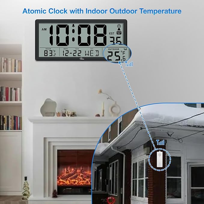 WallarGe Atomic Clock with Indoor Outdoor Temperature