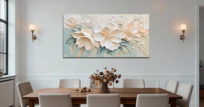 Anolyfi White Textured Flowers Canvas Wall Art