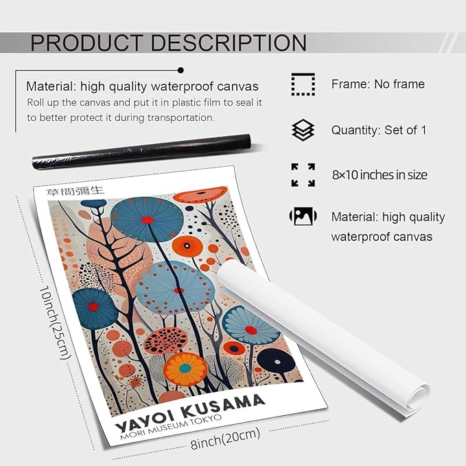 Yayoi Kusama Canvas Wall Art Vintage Japanese Painting Posters Tokyo Aesthetic