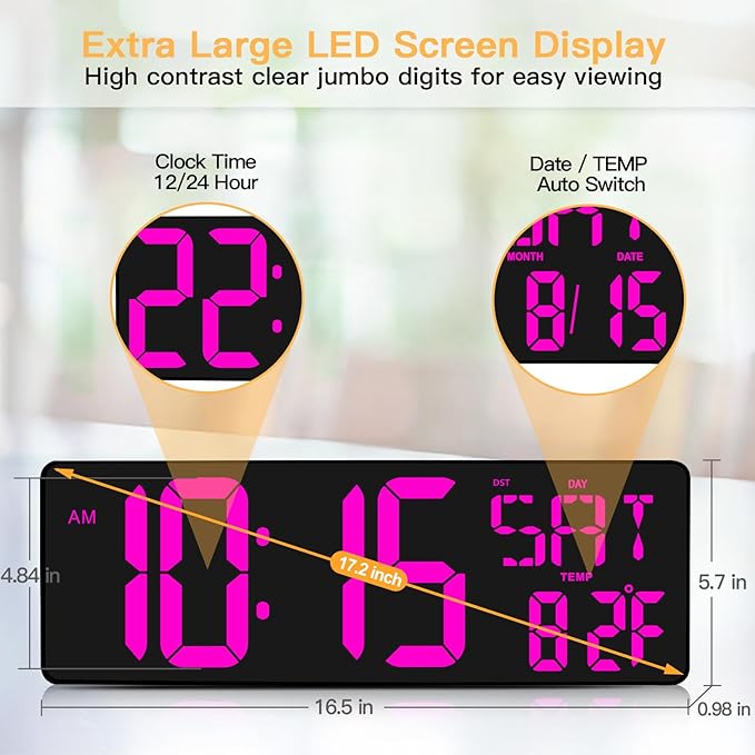 XREXS Large Digital Wall Clock
