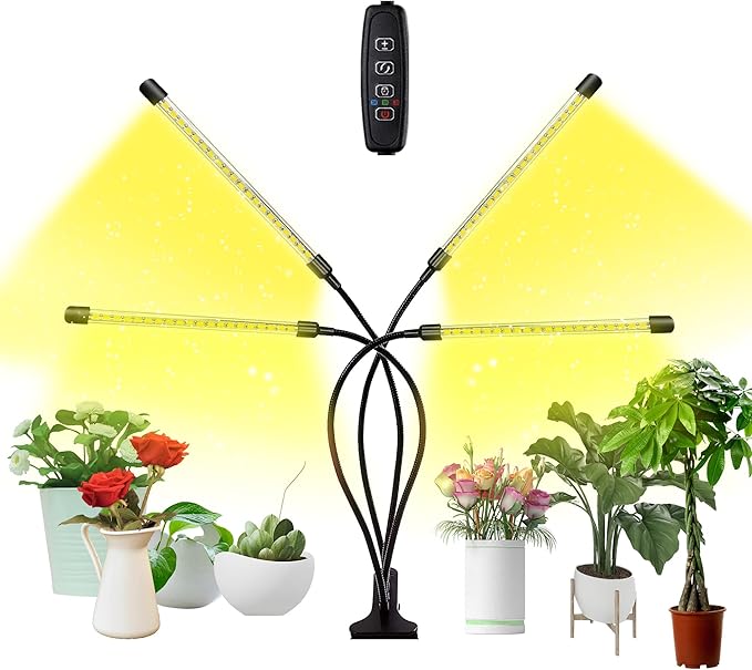 bseah Plant Lights for Indoor Plants, Grow Lights for Seed Starting Auto ON & Off Full Spectrum LED with Timer 4 Tubes