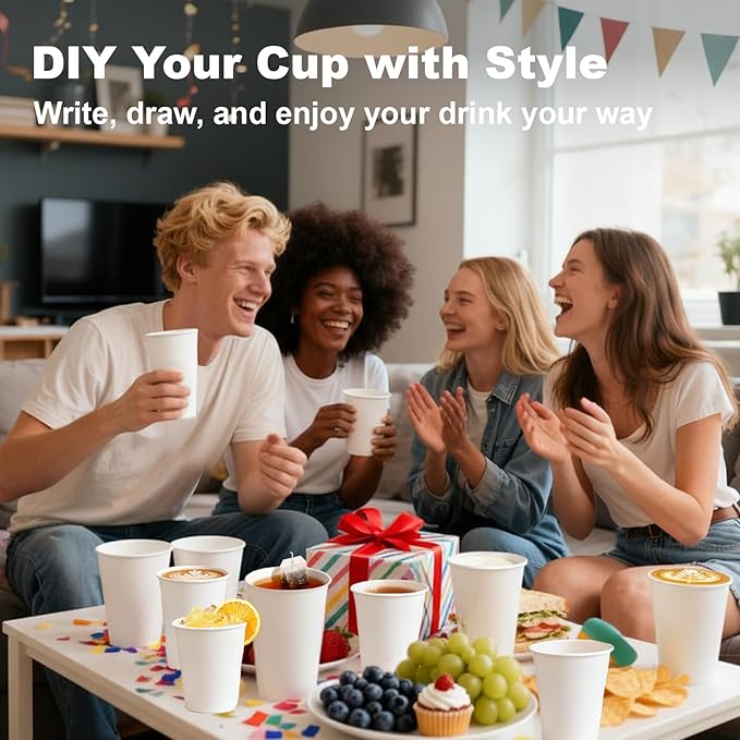 Coolcap 16 oz 160 Pack Disposable Coffee Cups, Bulk White Disposable Paper Cups, Coffee Cups for Hot Tea, Chocolate and Cold Drinks