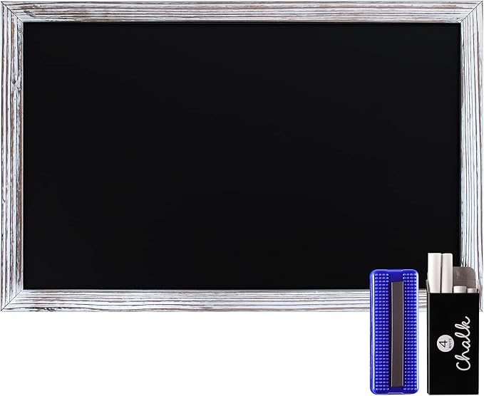 HBCY Creations 11" x 17" Whitewash Solid Wood Frame Wall Chalkboard, Magnetic