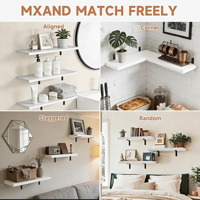 Easy Install Floating Shelves, 15.7 Inch Wall Mounted Wood Shelf, Hanging Shelf