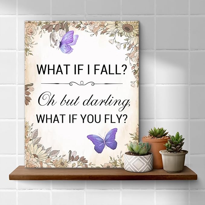 Inspirational Purple Butterfly Wall Art Decor, What If You Fly Motivational