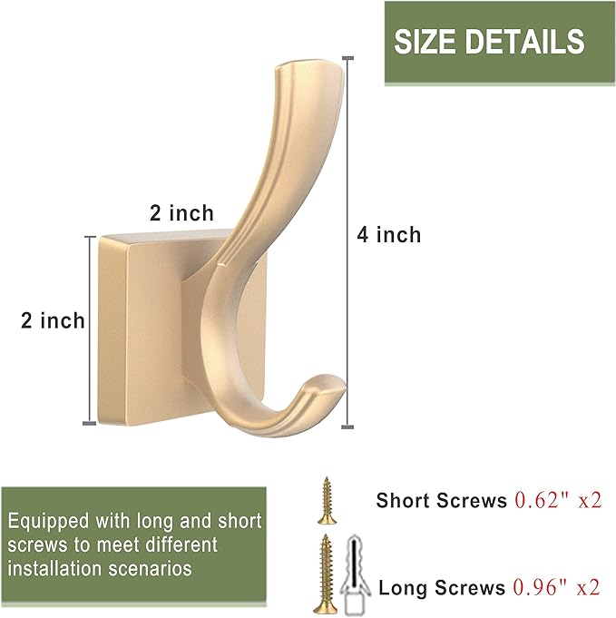 TOFIIGREM Gold Hooks for Wall, Heavy Duty Thick Aluminum Alloy Entry Coat Hooks