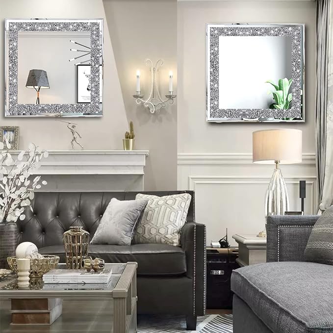 2 Piece Wall Mirrors, Crush Diamond Mirrors Decor