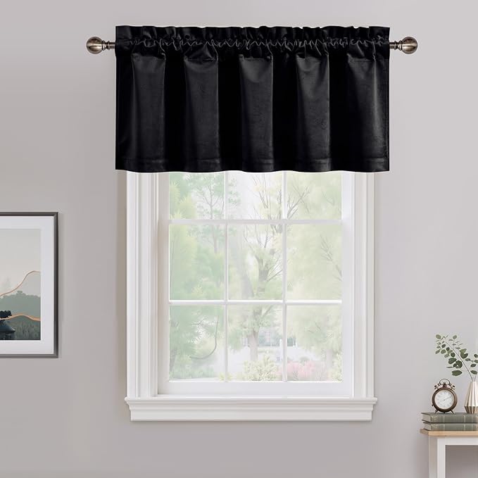 NICETOWN Black Velvet Valance Curtains