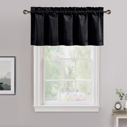 NICETOWN Black Velvet Valance Curtains