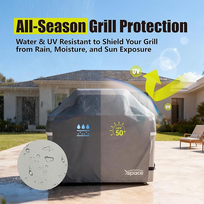 YSPACE Grill Cover Heavy Duty Waterproof 64 Inch, 3–4 Burner Gas BBQ Grill Cover, UV & Fade Resistant, Fits Weber, Char-Broil, Brinkmann, Jenn Air, Nexgrill 3-4 Burners Barbecue, Brown