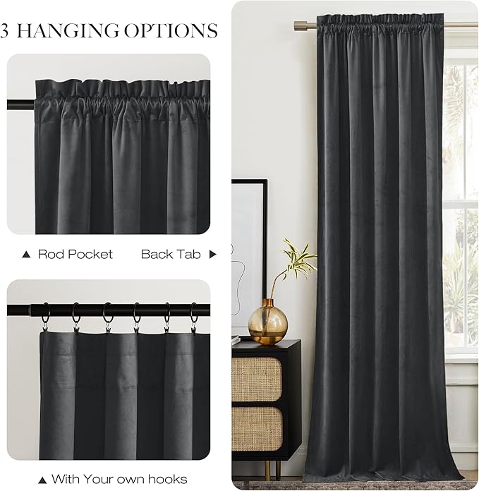 NICETOWN Grey Luxury Velvet Curtain Panels, Home Decoration Window Treatment