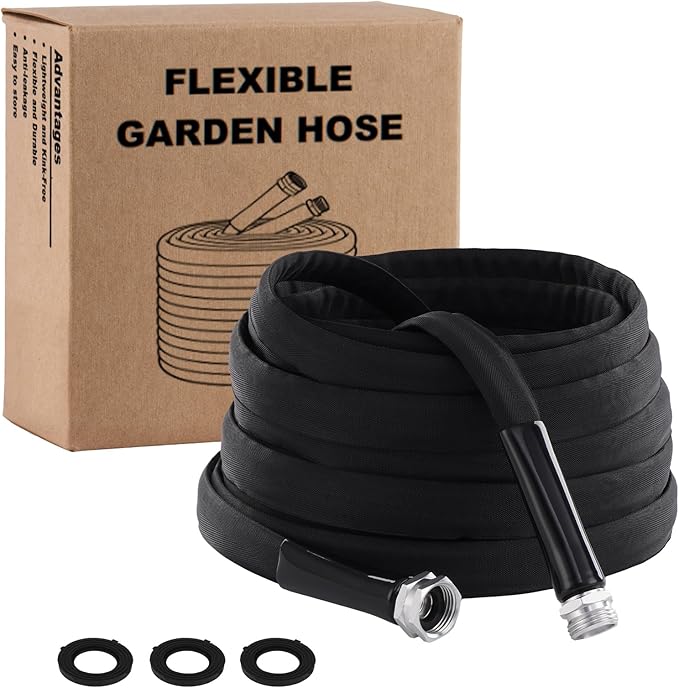 Garden Hose 50ft Non-Expandable Lightweight,Premium Flexible, Kink-Resistant Design, Extra Durable & Leakproof with Solid Fittings, Easy Coil Storage for Car, Lawn, Pet & Outdoor Using (50FT)
