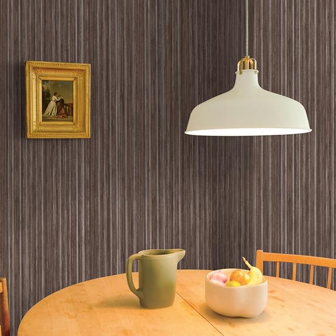 Tempaper Textured Brown & Metallic Silver Faux Grasscloth Removable Peel and