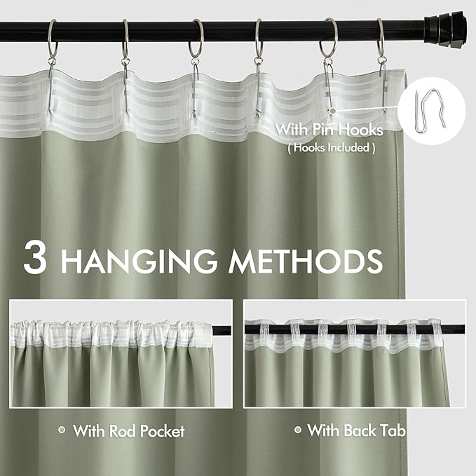 MIULEE Sage Green Back Tab Blackout Curtains 63 Inch Length 2 Panels Set