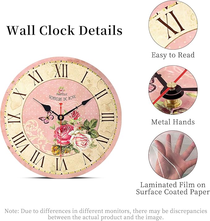VIKMARI Home 14 Inch Battery Operated Silent Non-Ticking Vintage Wall Clock