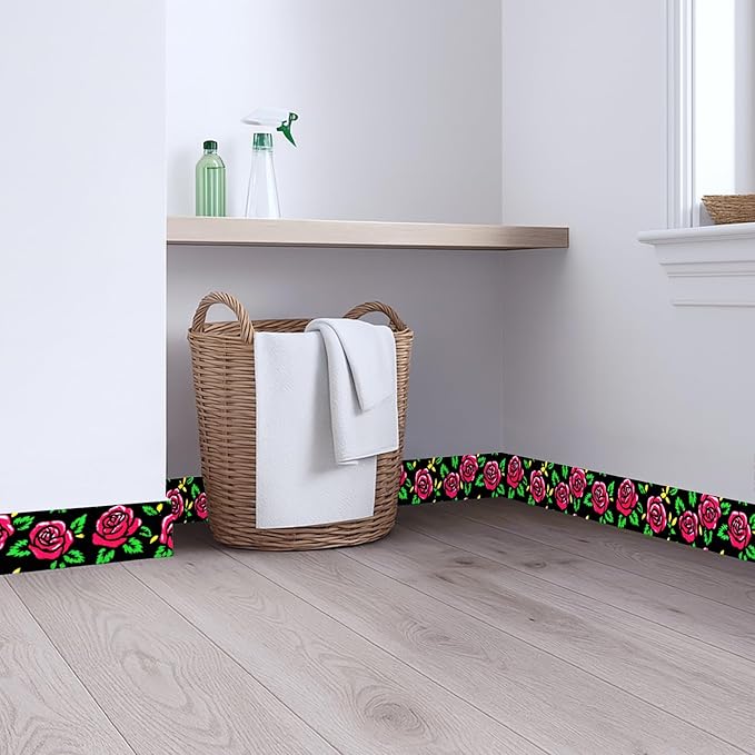 Red Rose Wall Border 196x4 Inch Peel and Stick Floral Wallpaper Border Black