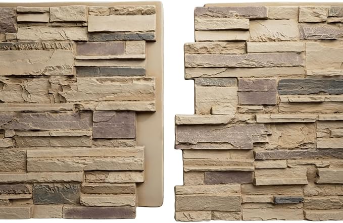 EverStone Cascade Faux Stone Panel, 48 5/8"W x 24 3/4"H x 1 1/4"D, Adobe Color