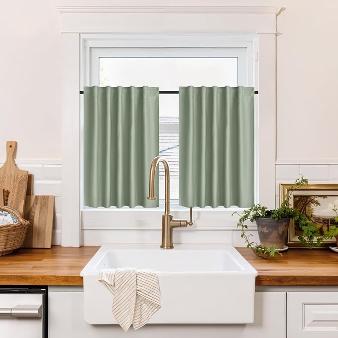 RYB HOME 100% Blackout Basement Curtains 30 inches Long, Heat & UV Blocking