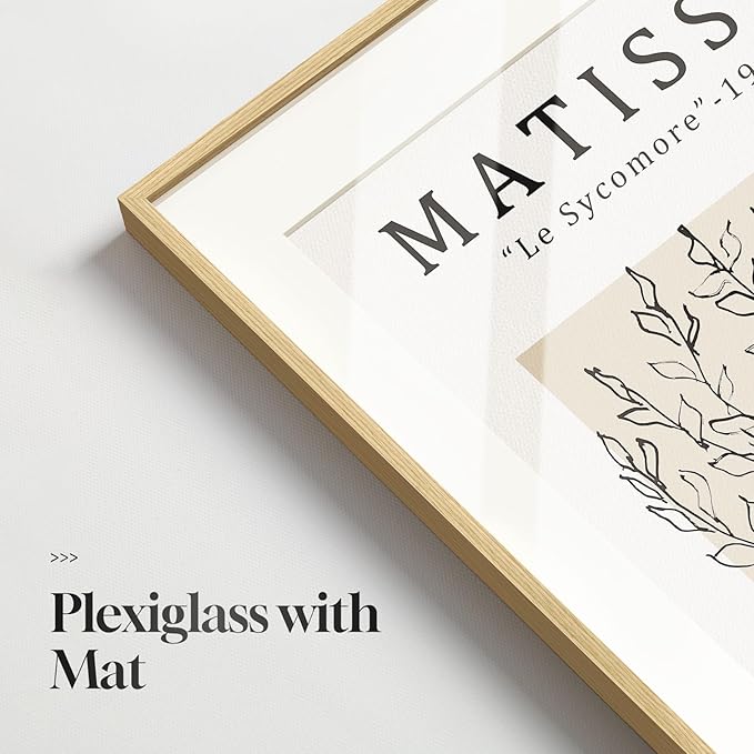 Framed Matisse Neutral Wall Art, Abstract Modern Minimalist Botanical Prints