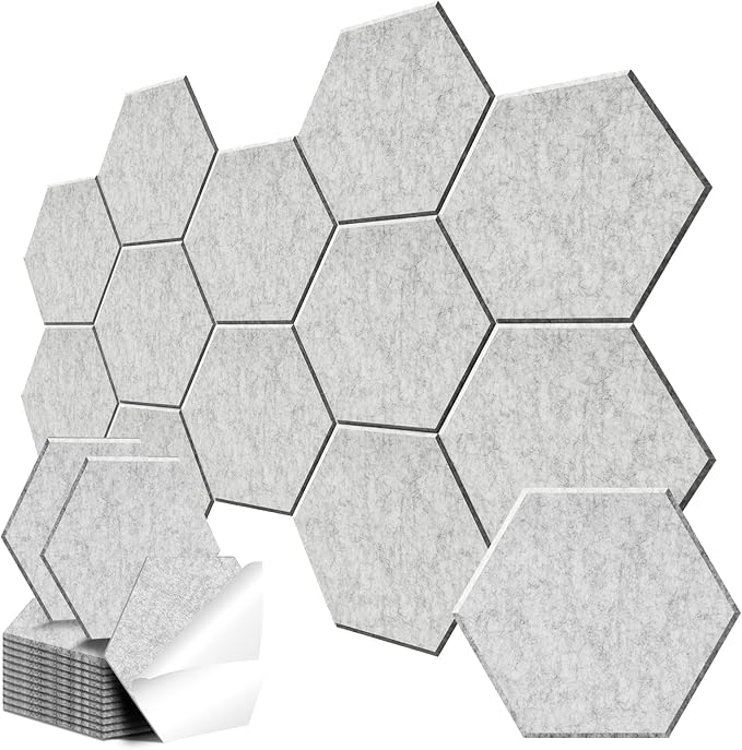 12 Pack Hexagon Acoustic Panels, Self-Adhesive Sound Deadening Panels, Sound