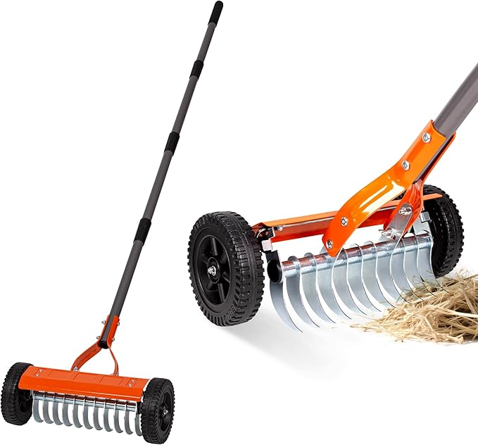 Walensee Dethatching Roller Rake with 76.8'' Adjustable Handle, 2mm Stainless Steel Blades, Heavy Duty Lawn Thatch Remover for Moss, Grass Clippings, Leaves & Debris â Ideal for Yard & Garden Cleanup