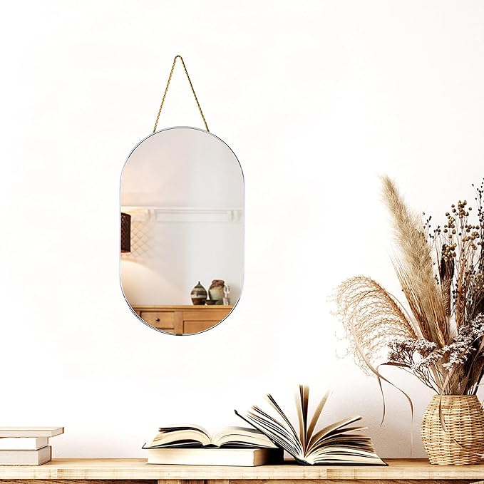 Oval Mirror with Lanyard, High Definition Bathroom Mirror
