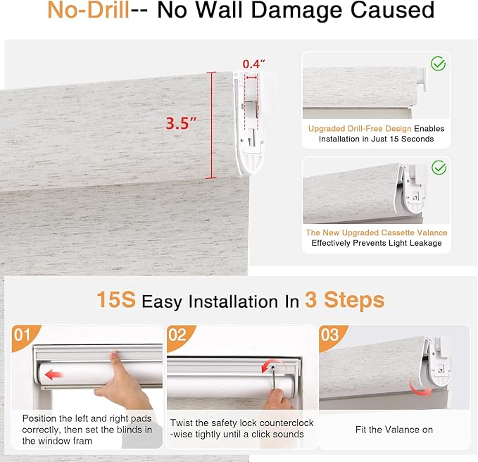 AOSKY No Drill Cordless Blackout Roller Shades