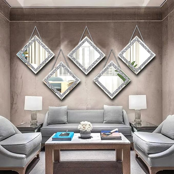 2 Piece Wall Mirrors, Crush Diamond Mirrors Decor