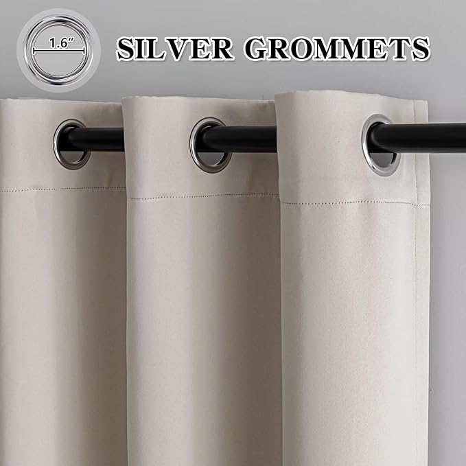IGEMAEVE Cream Curtains 84 Inch Length 2 Panels Set, Light Filtering Curtains